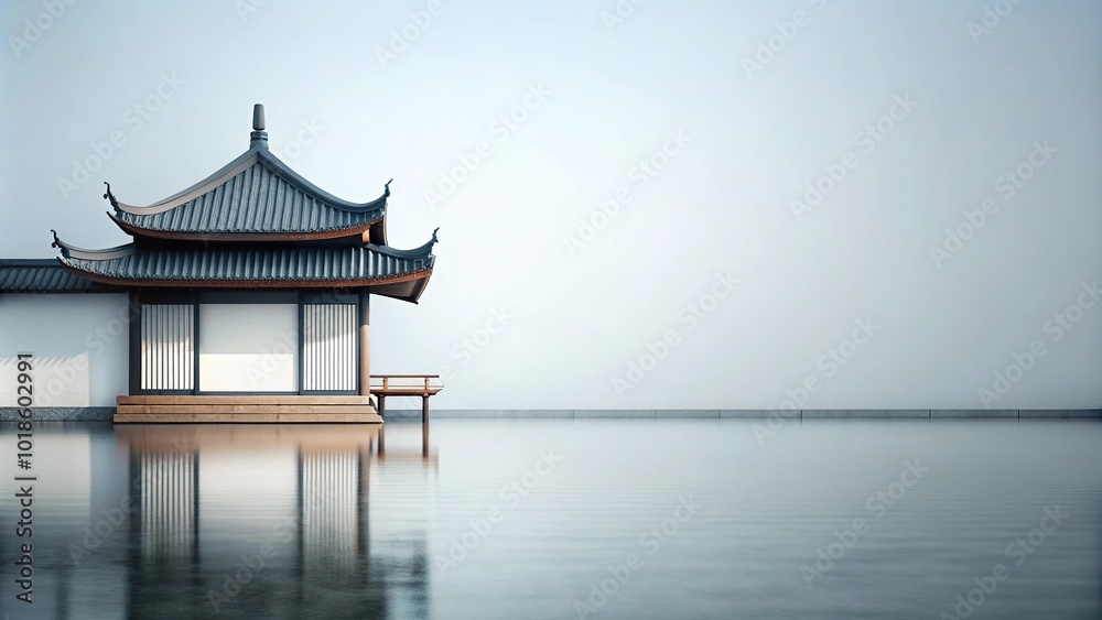 asymmetrical Chinese scene with minimalist background asymmetrical Chinese scene with minimalist background