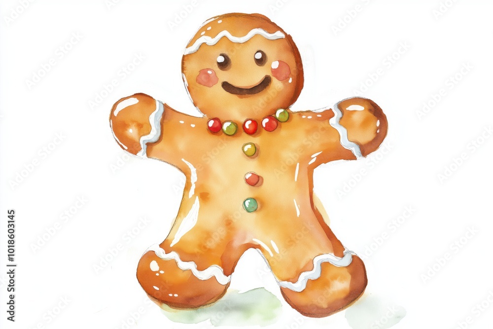 Obraz premium Watercolor gingerbread man with icing decorations