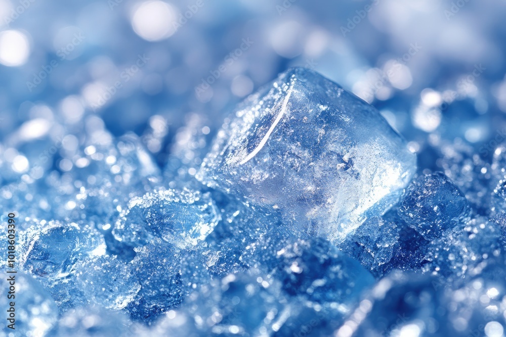 Close-up of a large ice cube among other smaller ice cubes Close-up of a large ice cube among other smaller ice cubes