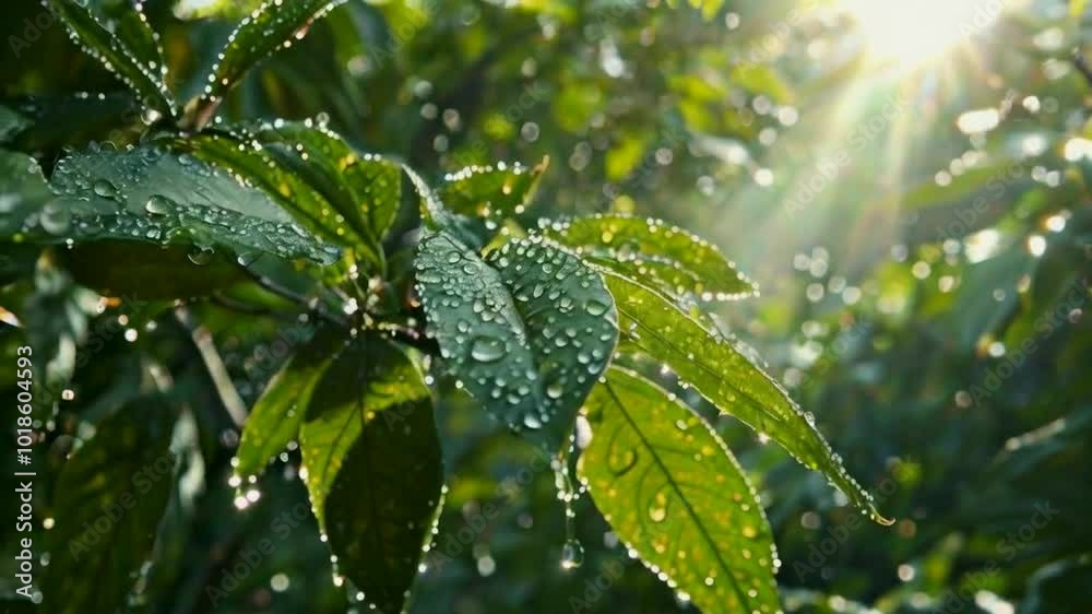cinematic close-up of dew-covered leaves in a lush forest motion video cinematic close-up of dew-covered leaves in a lush forest motion video