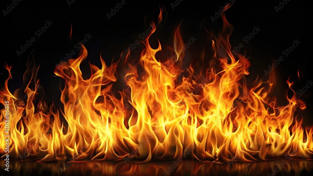 Asymmetrical flickering fire flames on black Asymmetrical flickering fire flames on black