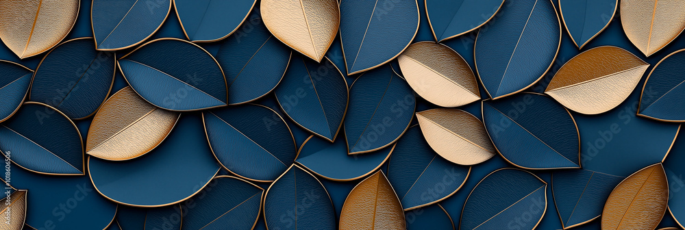Fototapeta premium stunning abstract design featuring seamless pattern of blue and gold leaves, creating rich and elegant visual experience. interplay of colors and textures adds depth and sophistication