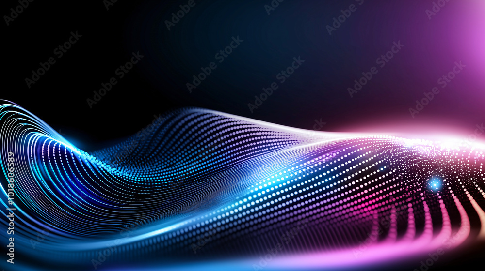 vibrant abstract digital background featuring flowing waves of glowing light in shades of blue, purple, and pink, creating dynamic and energetic atmosphere