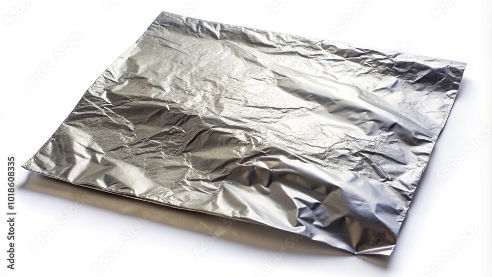 Asymmetrical nickel silver foil sheet on white background Asymmetrical nickel silver foil sheet on white background