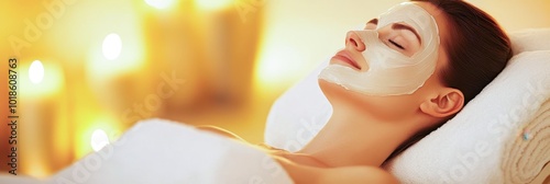 A woman enjoys a relaxing facial treatment, surrounded by soft candlelight, This calming image is ideal for wellness, beauty, or spa-related projects, photo