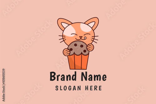 cute cat cookie bread logo