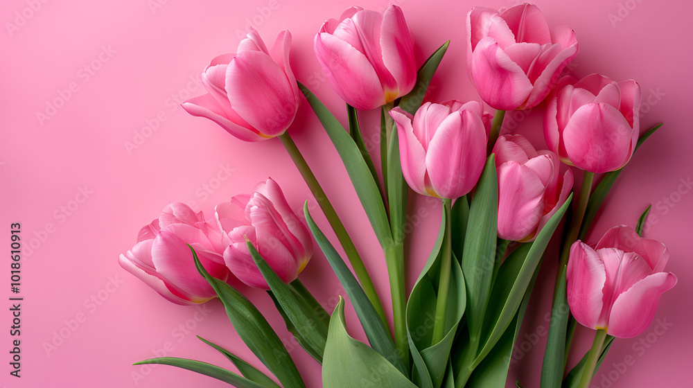 Beautiful arrangement of pink springtime flowers on a pink backdrop Beautiful arrangement of pink springtime flowers on a pink backdrop
