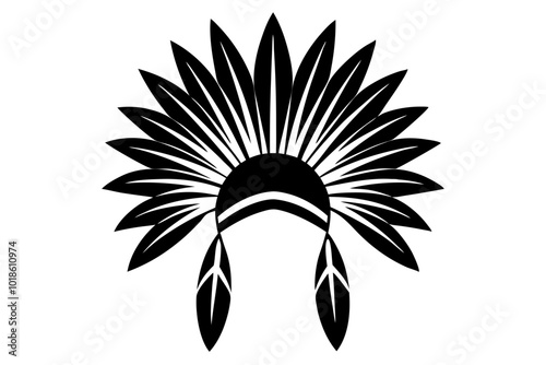 Native American Feather Headdress Silhouette Vector Illustration