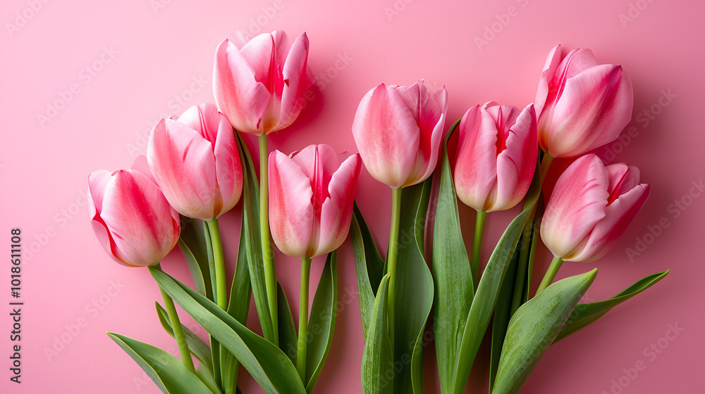 Beautiful arrangement of pink springtime flowers on a pink backdrop Beautiful arrangement of pink springtime flowers on a pink backdrop
