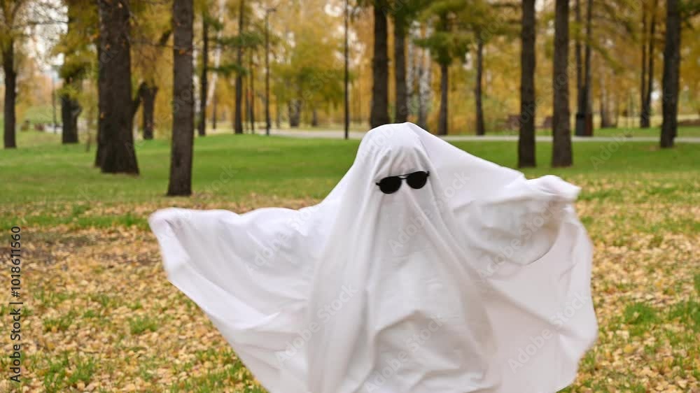 Woman in a ghost costume against the backdrop of an autumn forest. Halloween costume. Woman in a ghost costume against the backdrop of an autumn forest. Halloween costume.