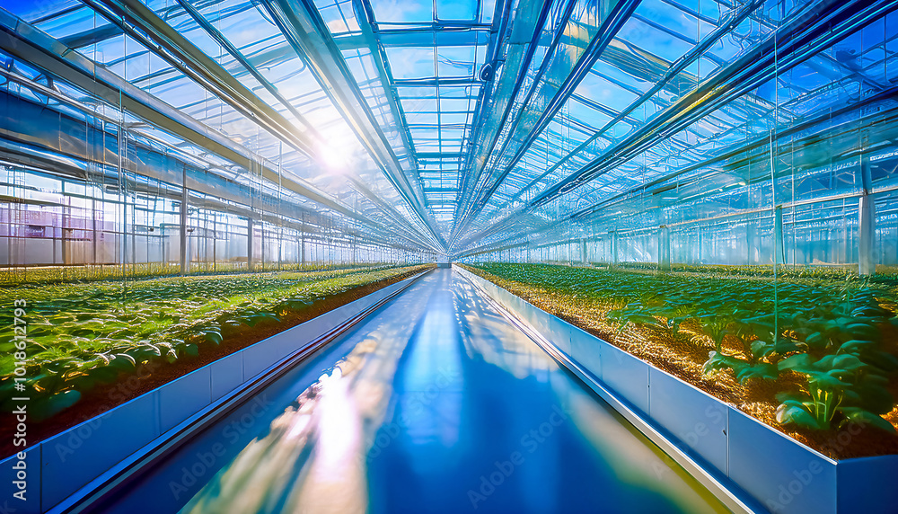 Interior of a modern greenhouse complex for growing crops Interior of a modern greenhouse complex for growing crops