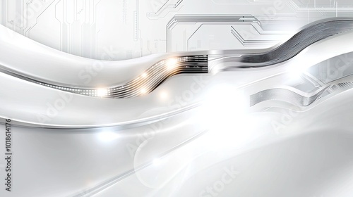 White and silver tech background with smooth curves and circuit lines, giving a sleek, clean, and professional tech look