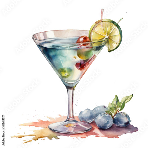 Watercolor illustration of alcohole drink isolated on transparent background photo