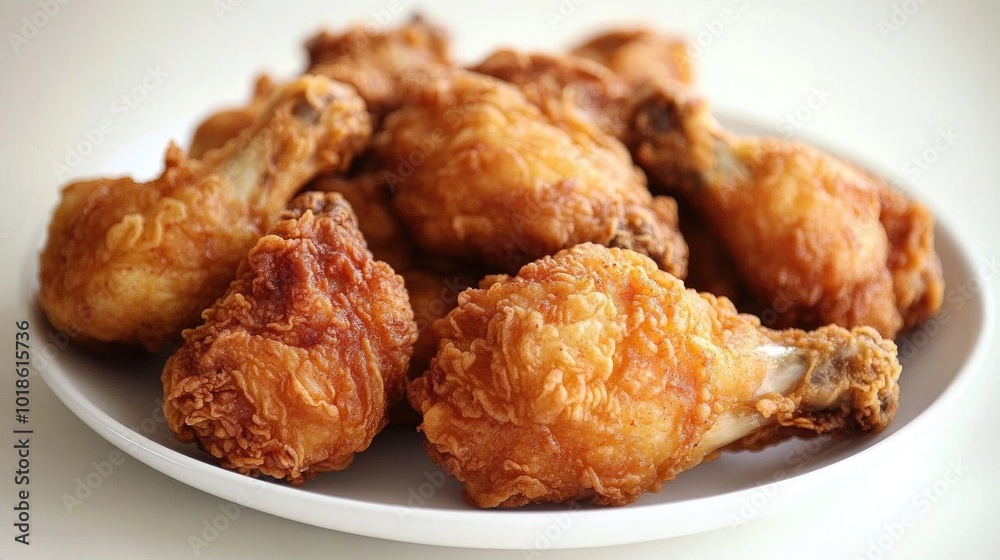 Crispy Fried Chicken Drumsticks on White Plate Crispy Fried Chicken Drumsticks on White Plate