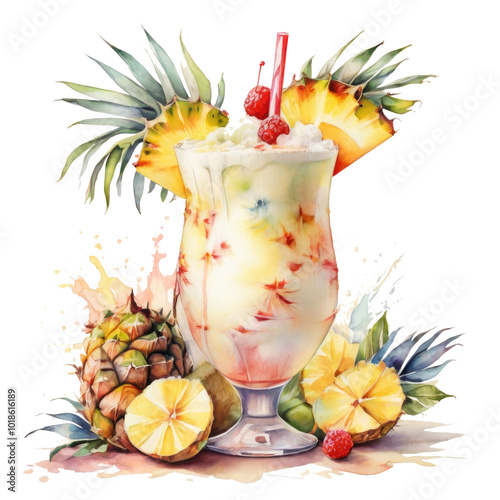 Watercolor illustration of alcohole drink isolated on transparent background photo