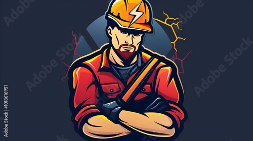 Logo, symbol for Electrician man, professional, lamp, light, lighting. Electrician Technician Engineer Vector Illustration. Electrician services logo Template. 