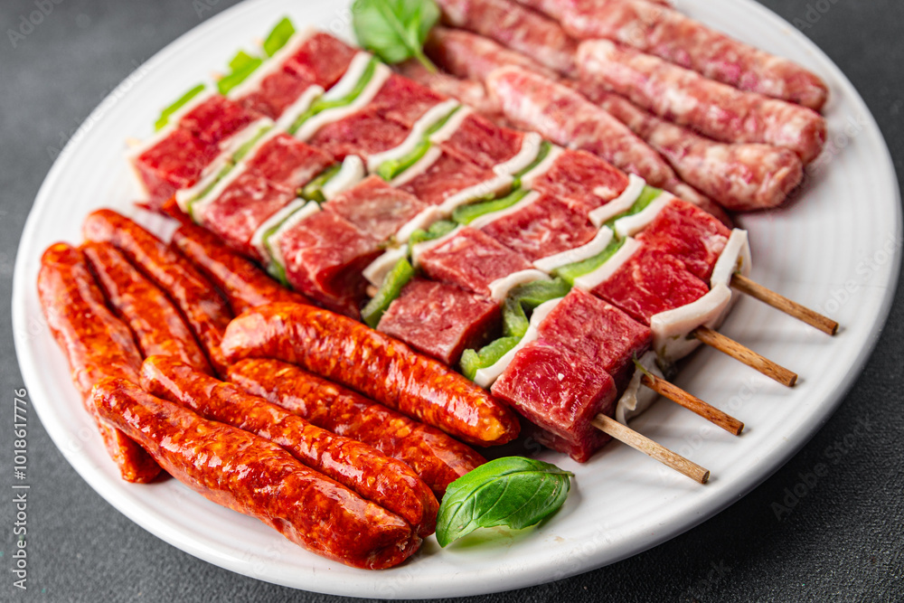 meat sausage assorted juicy pork, beef fresh gourmet food background on the table rustick food top view copy space meat sausage assorted juicy pork, beef fresh gourmet food background on the table rustick food top view copy space