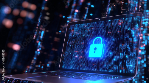 Wallpaper Mural A Laptop Displaying a Lock Symbol in a Matrix of Data Representing Cybersecurity Torontodigital.ca