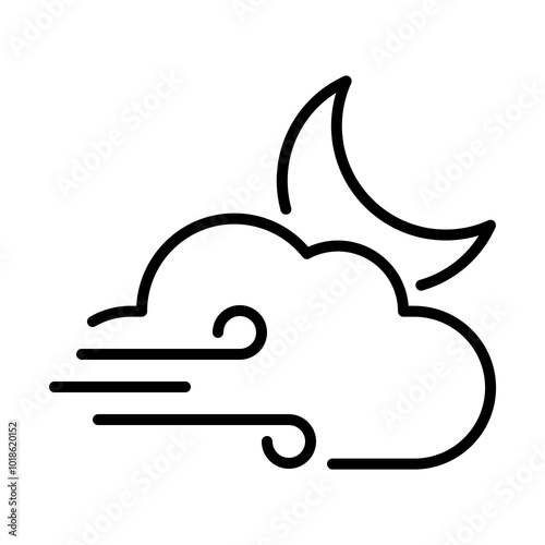 Vector illustration of a windy night with a cloud, representing specific weather conditions.