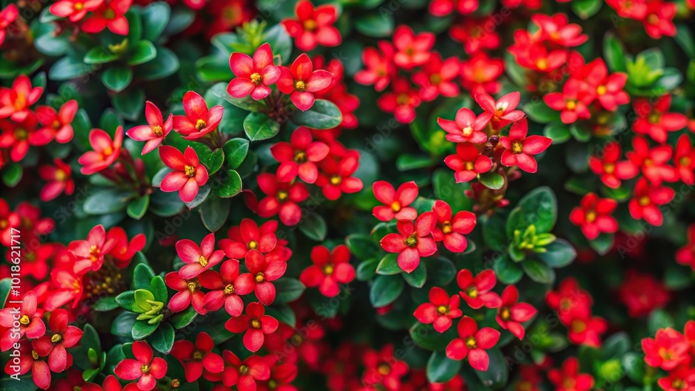 background of small red flowers with green leaves High Angle background of small red flowers with green leaves High Angle