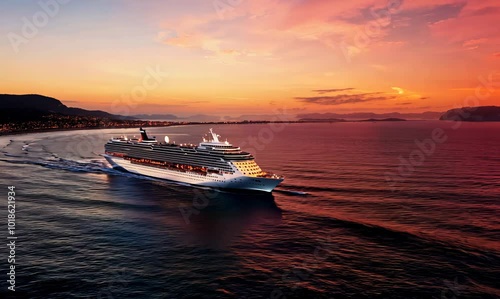 Cruise Ship at Sunset in Civitavecchia, Italy