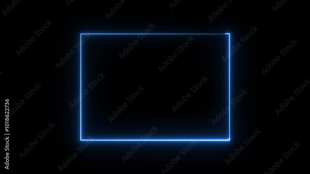 glowing neon blue color square rectangle picture frame animation icon on black background glowing neon blue color square rectangle picture frame animation icon on black background