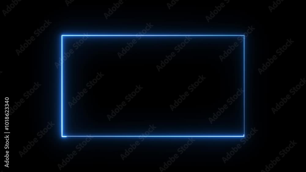 glowing neon blue color square rectangle picture frame animation icon on black background glowing neon blue color square rectangle picture frame animation icon on black background
