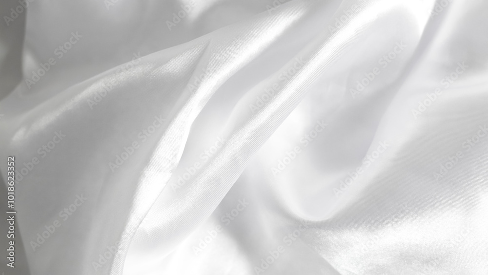 Obraz premium Smooth white silk bedsheets, soft and luxurious fabric, elegant blanket background.