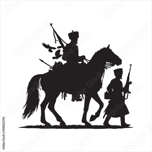 Cossack Horseman Silhouette Traditional Cossack Warrior silhouette on white background
