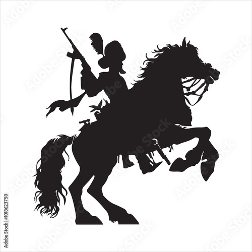 Cossack Horseman Silhouette Traditional Cossack Warrior silhouette on white background
