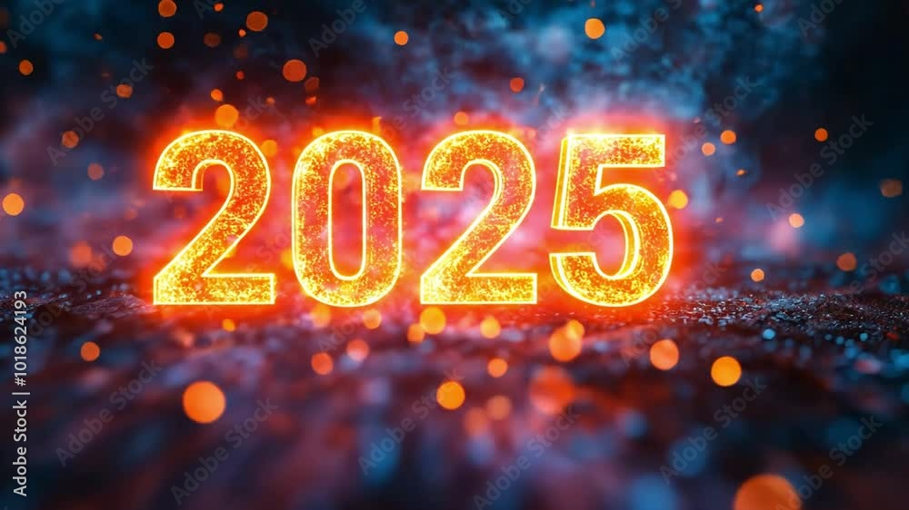 Bright and glowing representation of the year 2025 against a mystical, colorful background Bright and glowing representation of the year 2025 against a mystical, colorful background