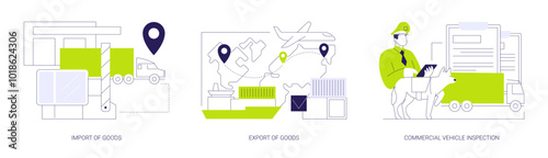Logistics and transportation industry abstract concept vector illustrations.
