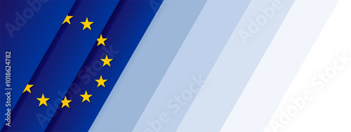 EU Europe Union flag white background, banner, wallpaper for text. Europe patriotic template golden stars and blue field