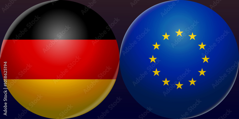 German, Germany and EU Europe Union flags icon ball button. Cooperation, partnership membership patriotic template German, Germany and EU Europe Union flags icon ball button. Cooperation, partnership membership patriotic template