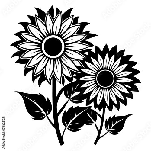 sunflower vector silhouette black-and-white