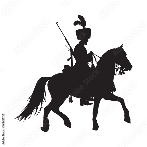 Cossack Horseman Silhouette Traditional Cossack Warrior silhouette on white background
