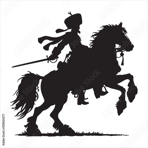 Cossack Horseman Silhouette Traditional Cossack Warrior silhouette on white background
