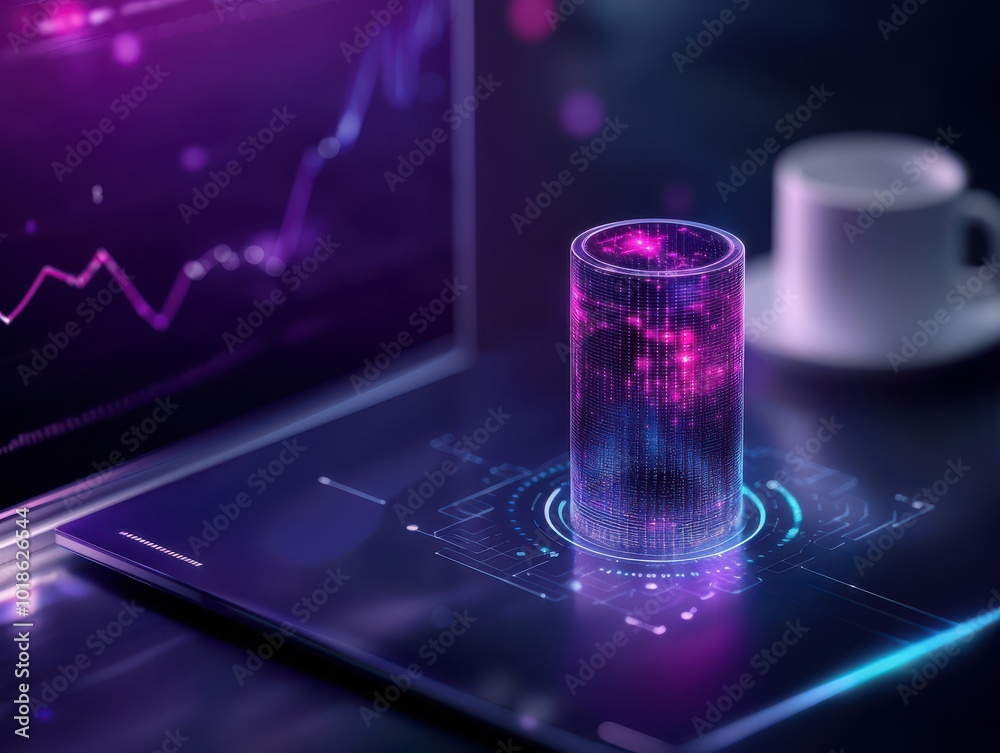 Futuristic digital interface with glowing graphs and 3D hologram, showcasing technology innovation in a modern workspace. Futuristic digital interface with glowing graphs and 3D hologram, showcasing technology innovation in a modern workspace.