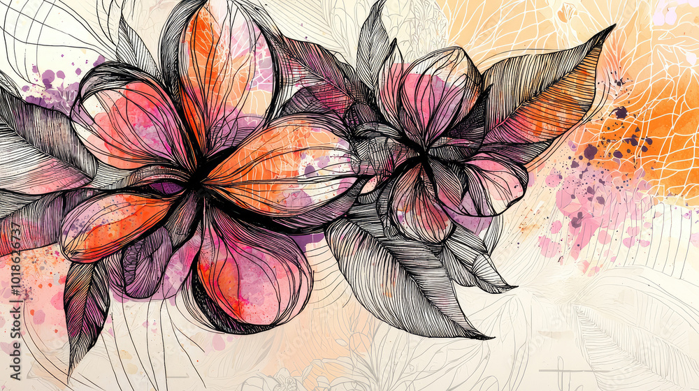 Fototapeta premium Plants and flowers doodles 