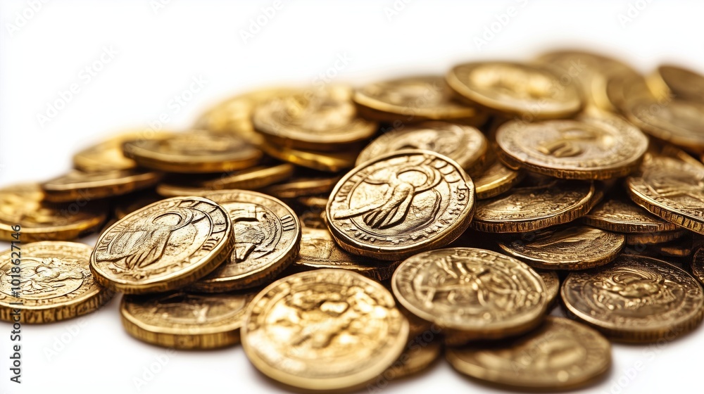 A Magnificent Display of Golden Coins with Intricate Designs A Magnificent Display of Golden Coins with Intricate Designs