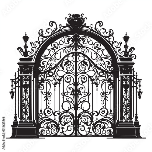 Forged Gate Arc Entrance Gate silhouette on white background
