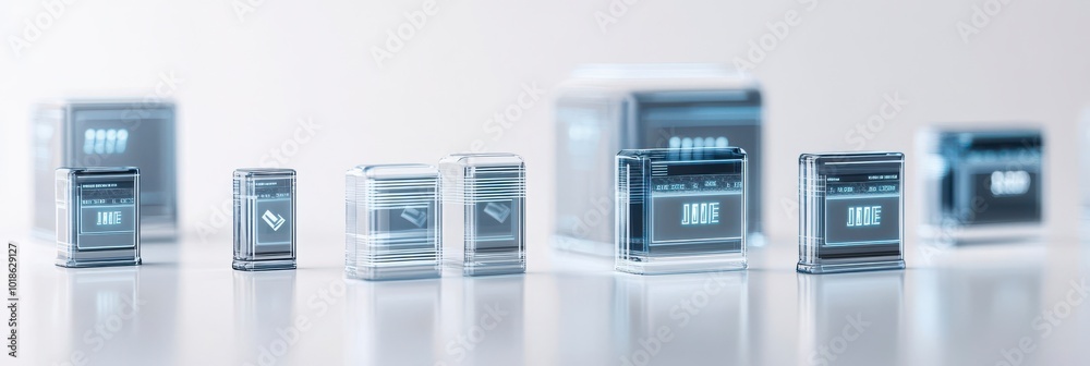 Futuristic Glass Cubes with Time Display. Futuristic Glass Cubes with Time Display.