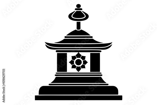 Tibetan Prayer Wheel Silhouette Vector Illustration of a Rotating Prayer Wheel