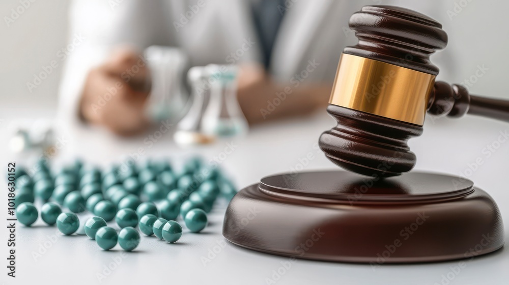 Gavel and Pills Conceptual Image.