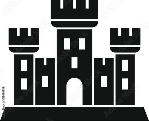 Simple style black vector icon of a castle with towers for apps and websites