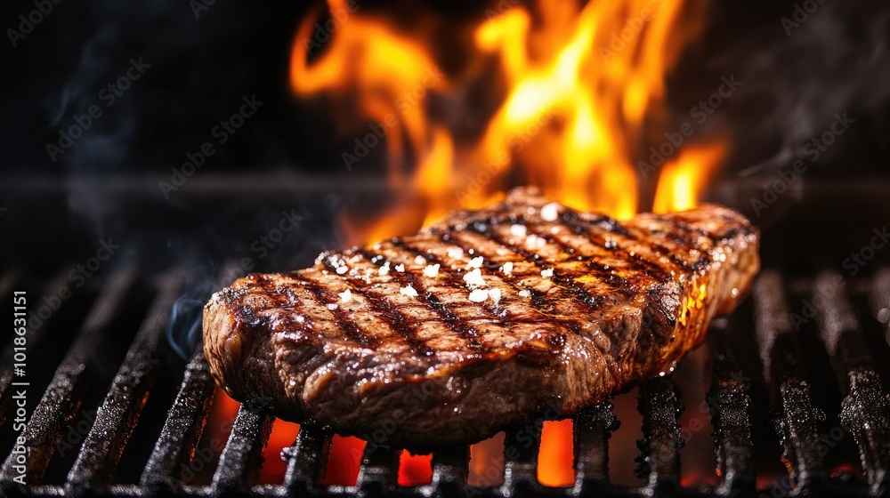 Juicy Grilled Steak with Flames and Grill Marks Juicy Grilled Steak with Flames and Grill Marks