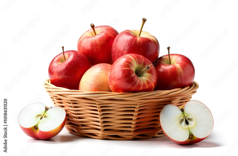 red apples in a basket on a white background, isolated red apples in a basket on a white background, isolated