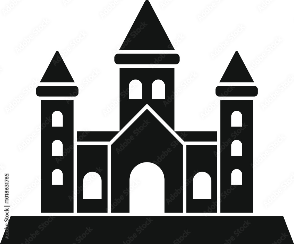 Black silhouette of a medieval castle with towers and a gate having pointed roof for a fairytale story or european history book Black silhouette of a medieval castle with towers and a gate having pointed roof for a fairytale story or european history book