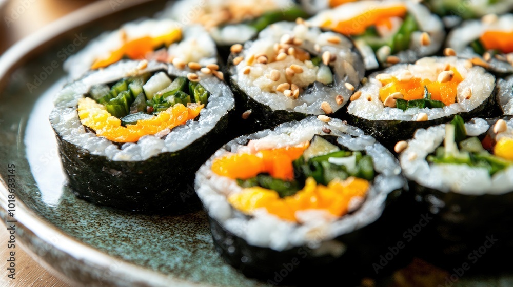 Fresh and Colorful Sushi Rolls on a Plate Fresh and Colorful Sushi Rolls on a Plate