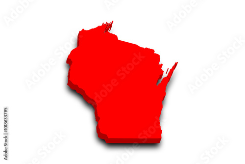3d Map of Wisconsin state with color. United State of America, US, United State